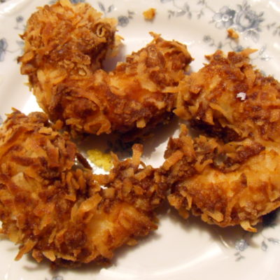 Coconut Shrimp  –  Cornmeal Crusted Shrimp – Sweet Goat Cheese Grape Fritters