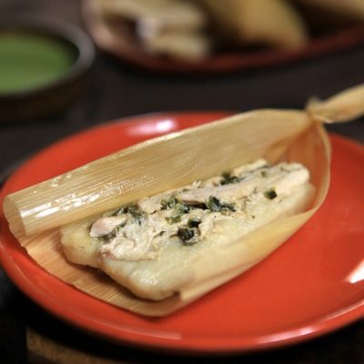 Chicken and Poblano Tamales with Cilantro Crema