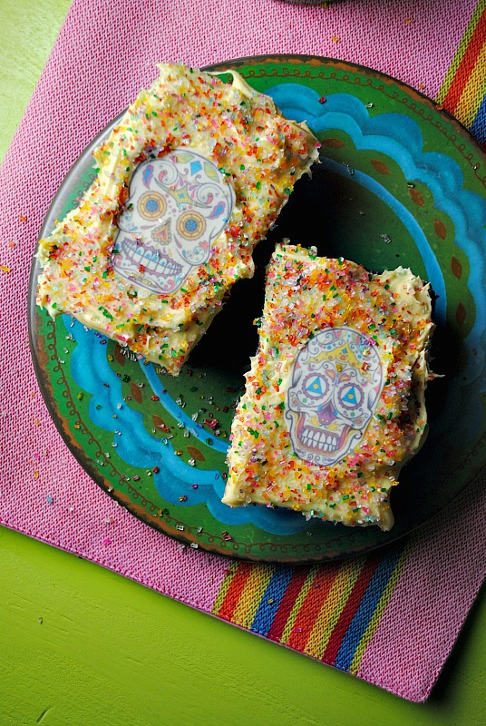 Dia de Los Muertos Chocolate Brownies with Cream Cheese Frosting