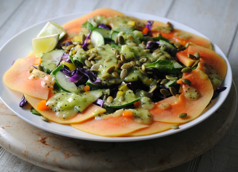 Papaya Salad with Kiwi Lime Dressing recipe from sweetlifebake.com