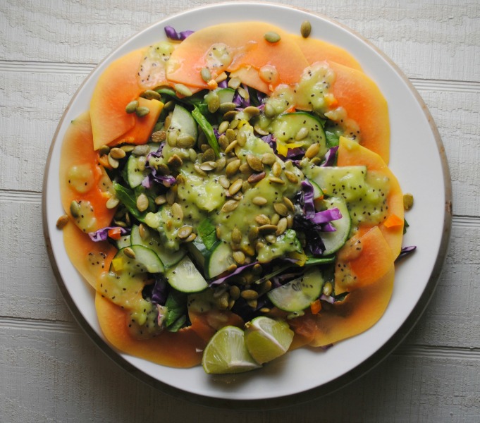 Papaya Salad with Kiwi Lime Dressing sweetlifebake.com