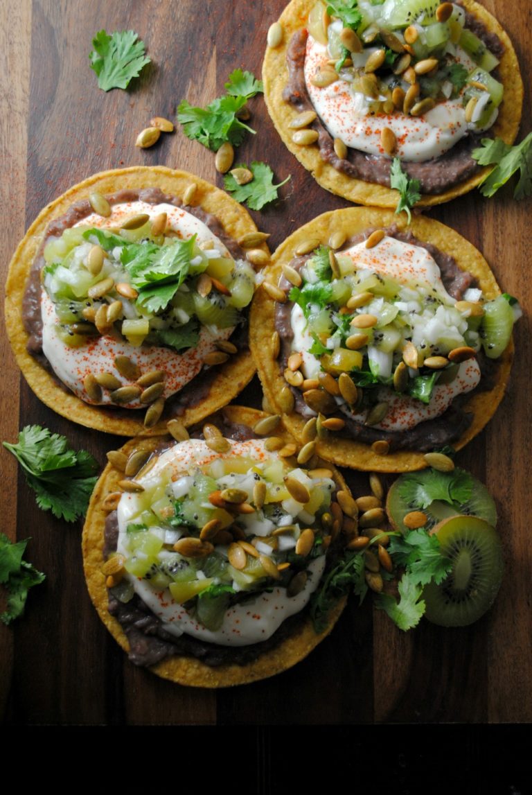 Tostadas with Green Chile Kiwi Salsa recipe from Sweet Life