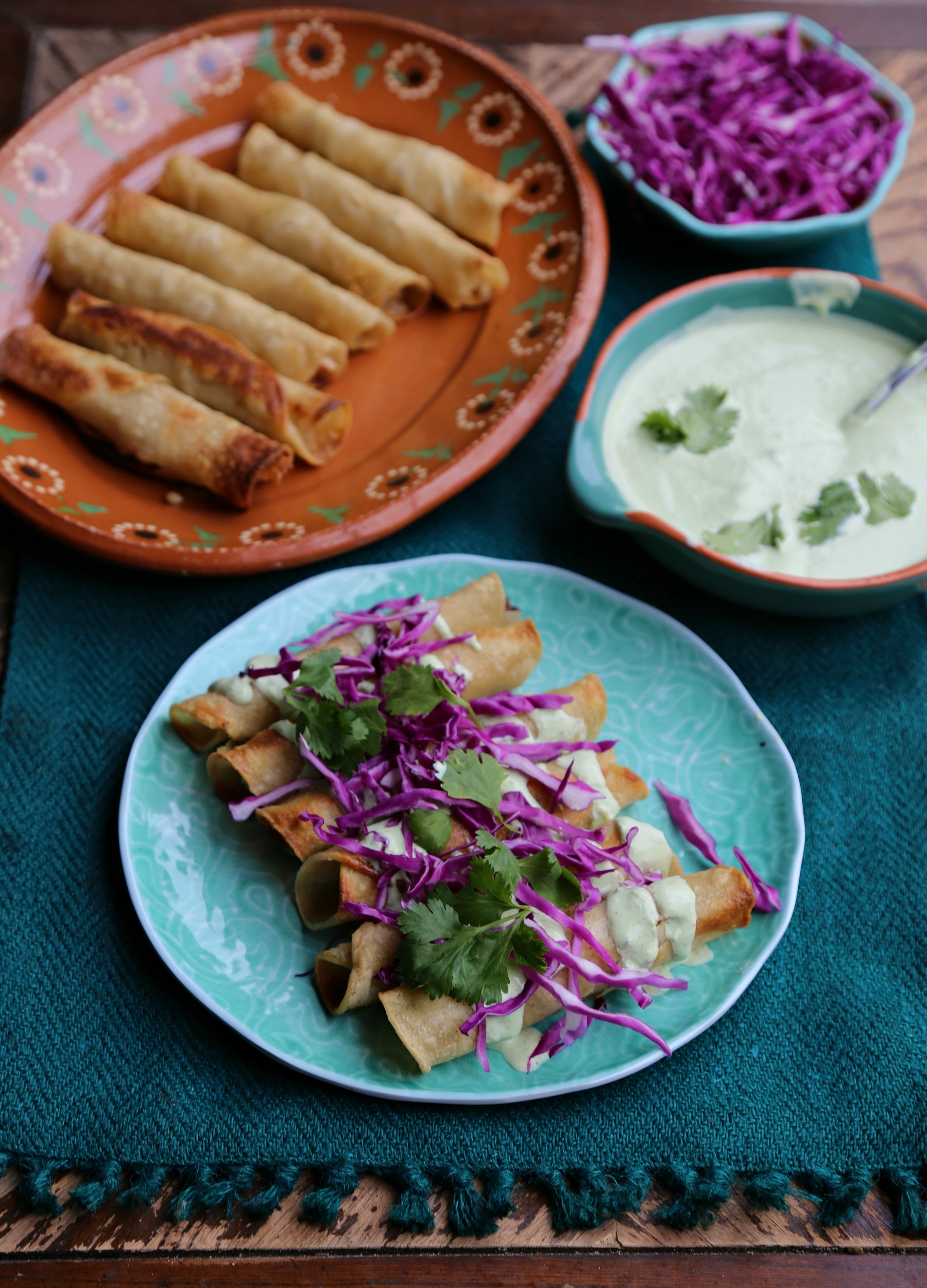 Chicken Taquitos with Creamy Poblano Sauce - Sweet Life