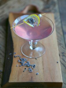 Lavender Martini on a wooden board