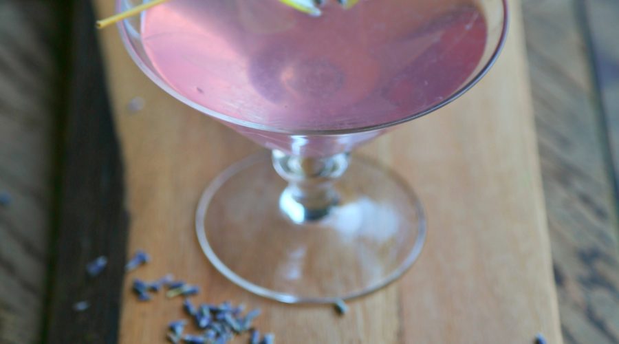 Lavender Martini on a wooden board