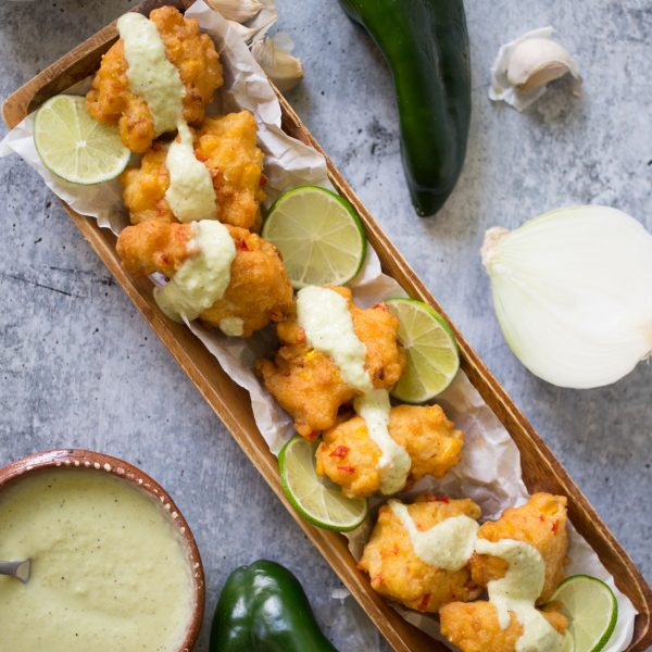 Shrimp Fritters with Poblano Cream Sauce Sweet Life