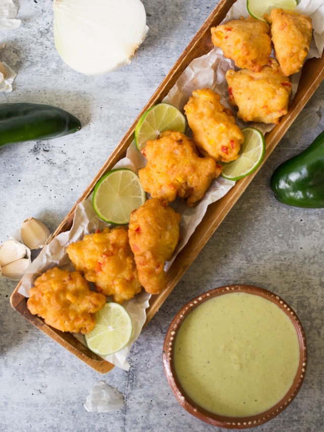 Shrimp Fritters with Poblano Cream Sauce Sweet Life