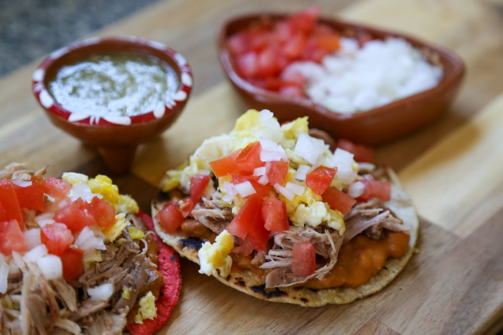 Slow Cooker Ancho Shredded Pork Breakfast Tostadas - Sweet Life