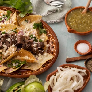 Chilaquiles Verdes with carne asada