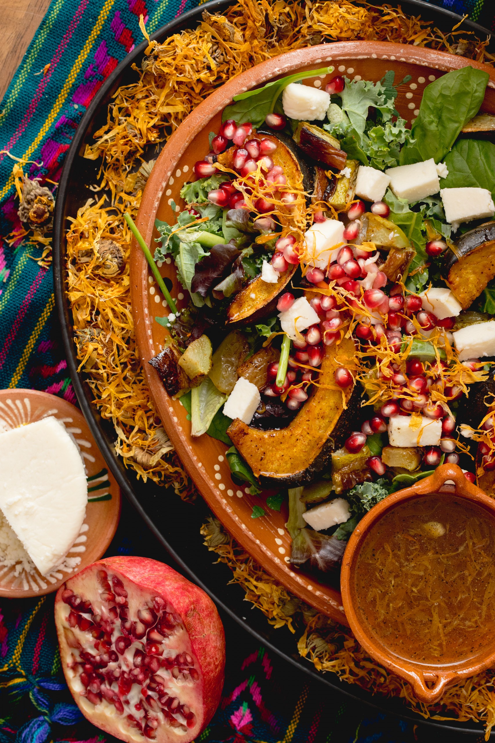 Roasted Acorn & Chayote Squash Salad with Marigold Vinaigrette 