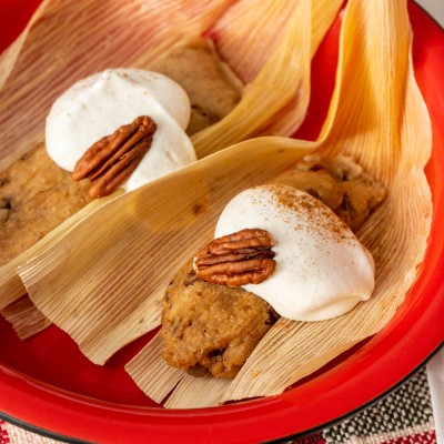 Pecan Cajeta Tamales with Cinnamon Whipped Cream