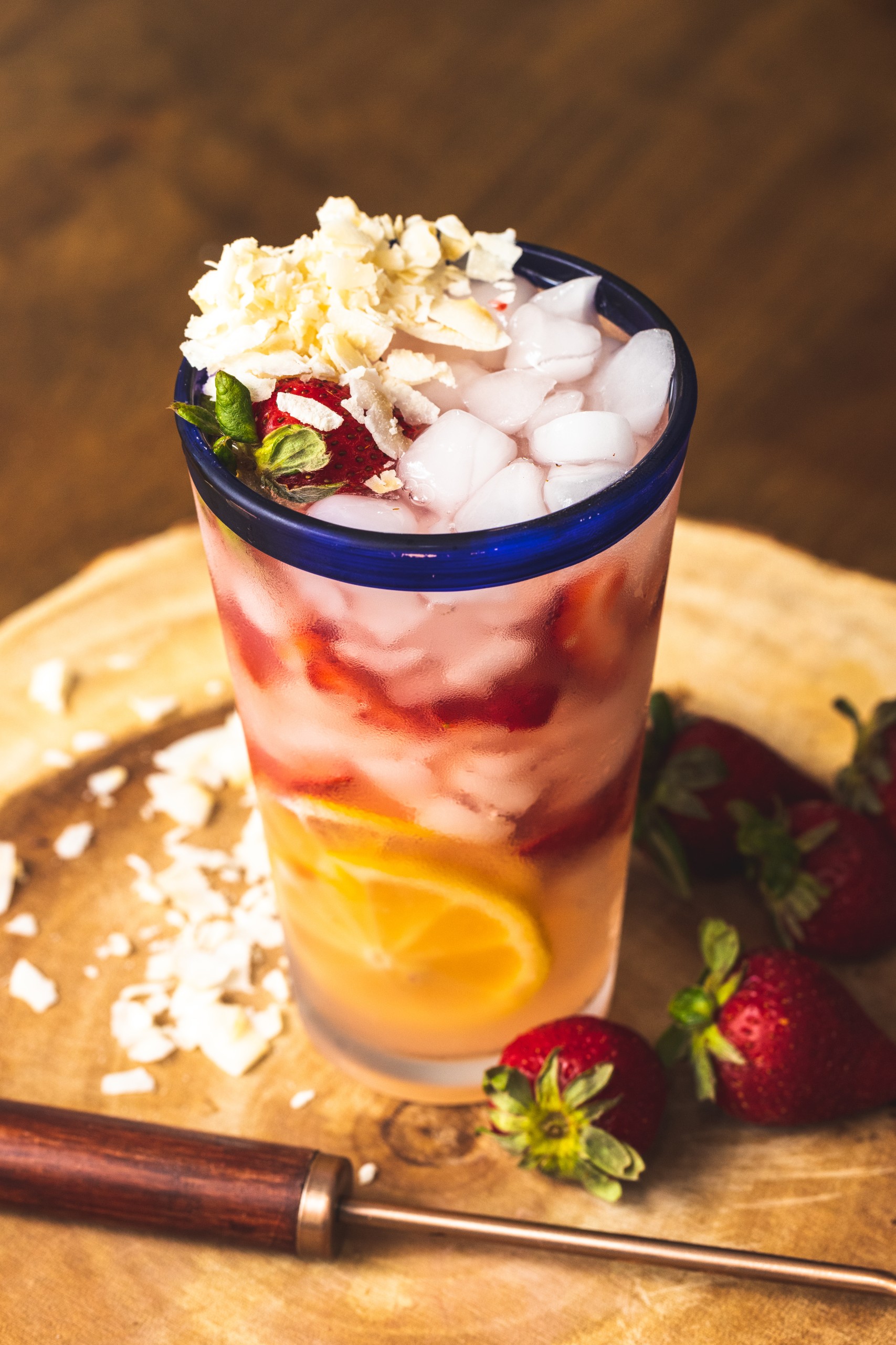 easy vodka cocktail with coconut and strawberry 